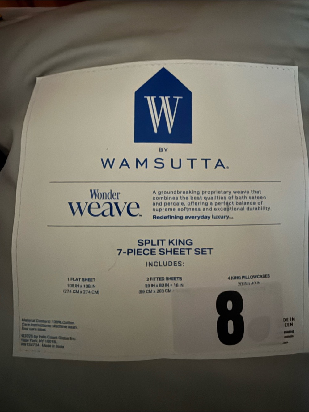 W by Wamsutta Wonder Weave Split King 7-Piece Sheet Set Light Grey NWT